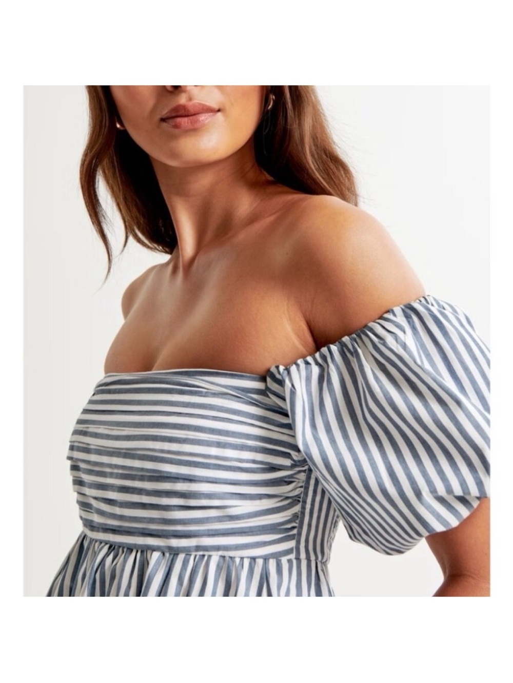 Abercrombie Emerson Off Shoulder Puff Sleeve Blue/White Stripe Dress Skort Large - Picture 4 of 16
